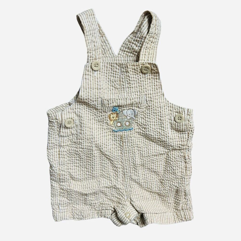 Baby Boys Starting Out Noah’s Ark Pinstripe Overalls Shortall - Sz 3 mo
